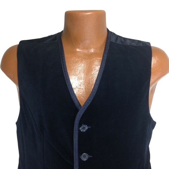 Vintage 90s Guess Vest Mens Medium Black Crushed Velvet 5 button Graphic Back - Picture 5 of 10